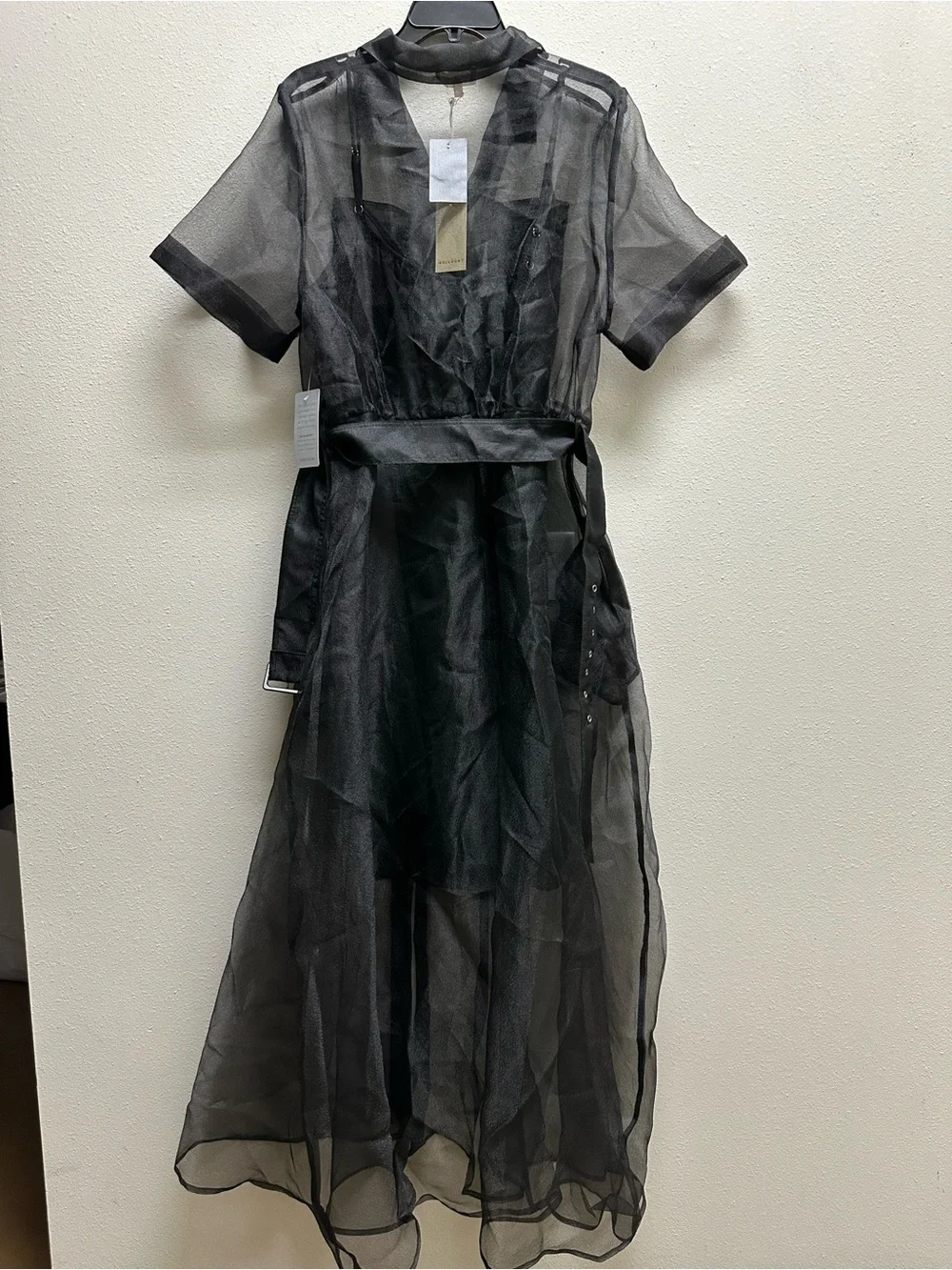 MELLODAY Sheer Black Button-Front Maxi Dress with Tie Waist - Picture 3 of 4
